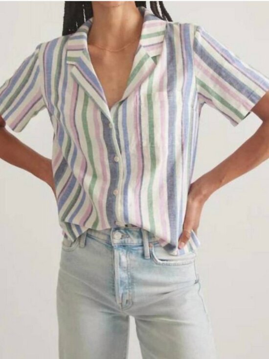 MARINE LAYER Tops - Marine Layer - Lucy SS Resort Shirt - Cool Stripes - Large